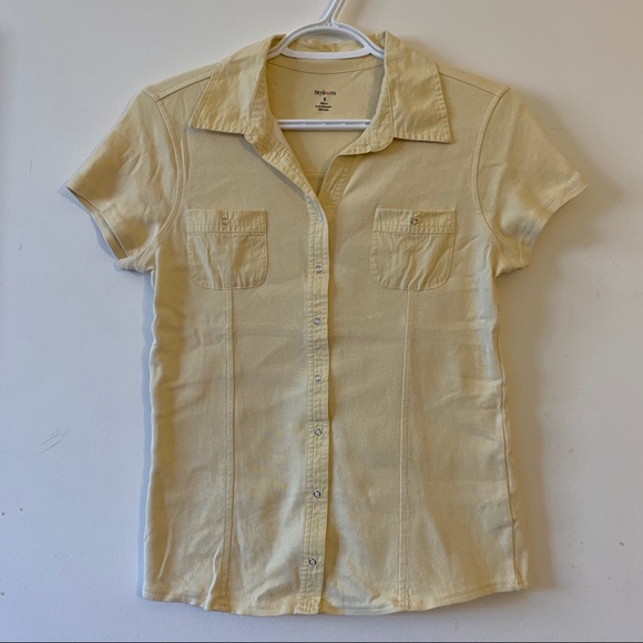💛 Yellow Button Up Short Sleeve Shirt - Picture 1 of 2